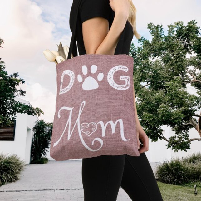 Pink Burlap Dog Mom Tote Bag (Pink Burlap Dog Mom Tote Bag)