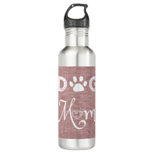Pink Burlap Dog Mom Water Bottle