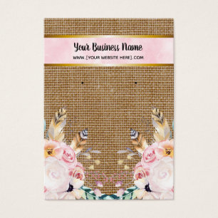 Pink Burlap Flowers Boho Earring Display Cards