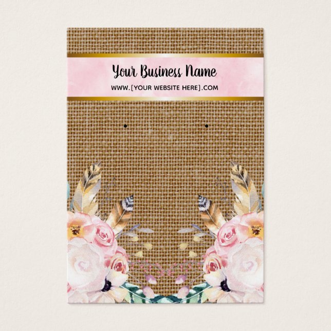 Pink Burlap Flowers Boho Earring Display Cards (Front)