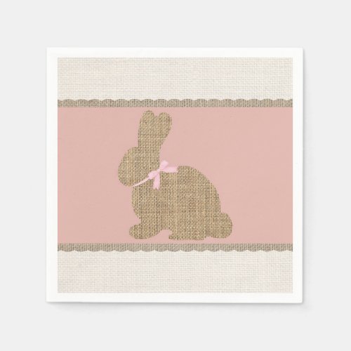 Pink  Burlap Rustic Bunny Easter Baby Shower Napkins