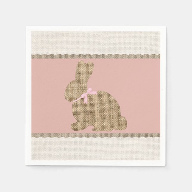 Pink & Burlap Rustic Bunny Easter Baby Shower Napkins (Front)