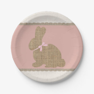 Pink & Burlap Rustic Bunny Easter Baby Shower Paper Plates