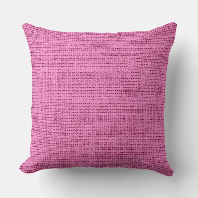 Pink Burlap Rustic Linen Throw Pillow (Front)