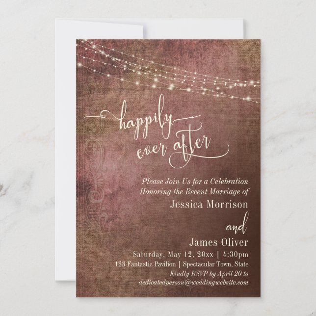 Pink & Burlap Vintage Happily Ever After Reception Invitation (Front)