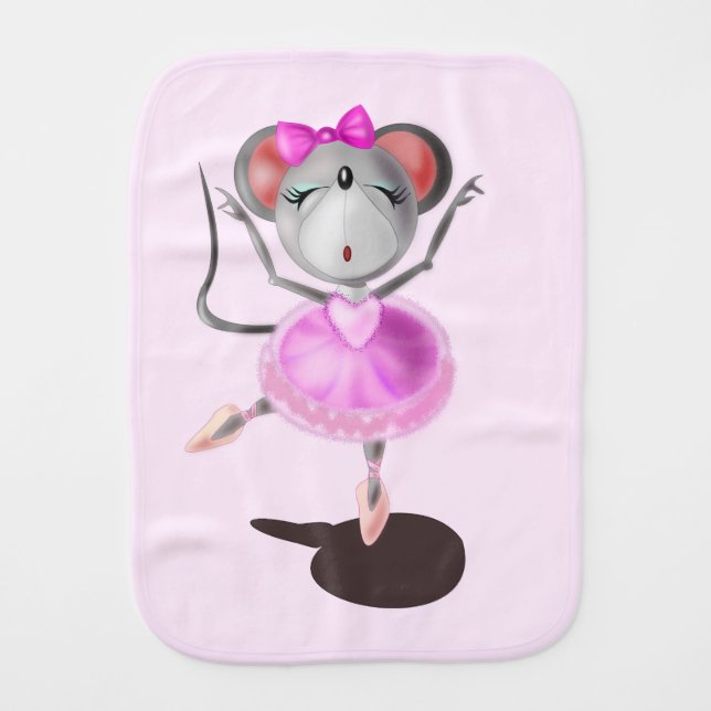 Pink Burp Cloth with Ballerina Mouse (Front)