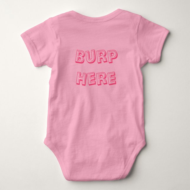 Pink "Burp Here" Baby Bodysuit (Back)