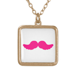 Pink Bushy Mustache Moustache Funny Angel Wings Gold Plated Necklace