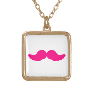 Pink Bushy Mustache Moustache Funny Angel Wings Gold Plated Necklace