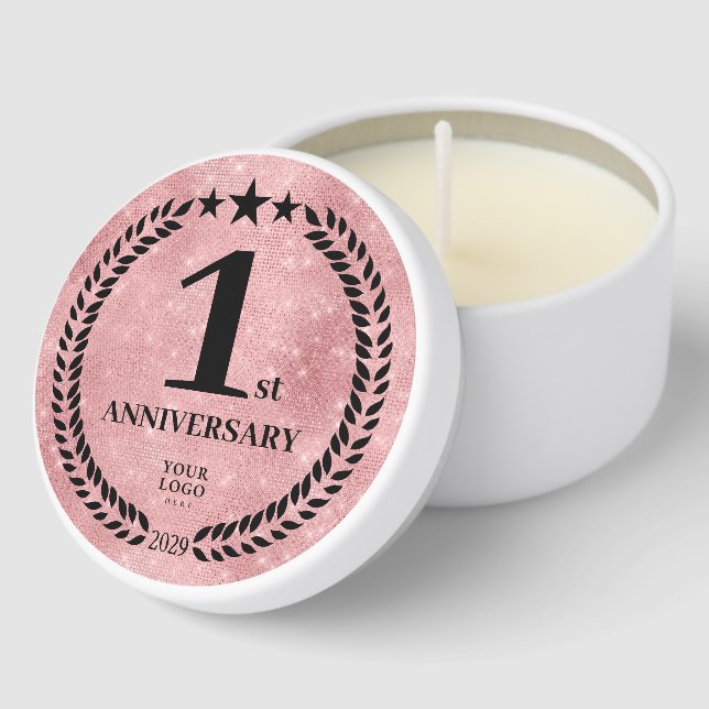 Pink Business 1st Anniversary Gift Employee Client Mini Candle Favors (Corner)