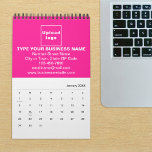 Pink Business Brand on Calendar<br><div class="desc">Pink color business branding on customizable calendar. Customize it by uploading your business logo, typing your business name, address, phone number, e-mail and website. You can include it in your promotional products, giveaway items or gifts to your customers or clients, a marketing strategy to advertise your business or to promote...</div>