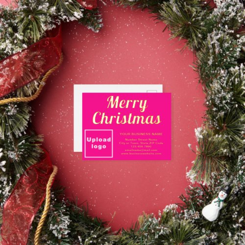 Pink Business Brand on Christmas Foil Holiday Postcard