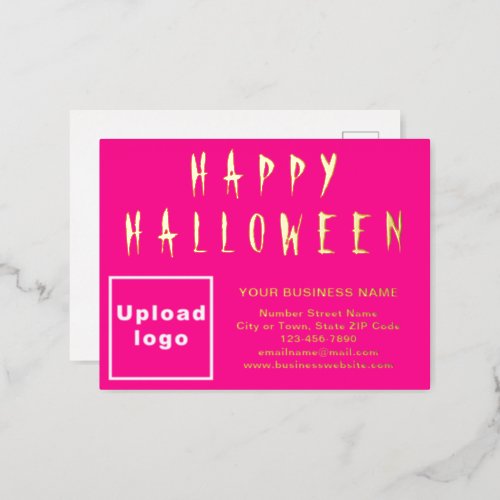 Pink Business Brand on Halloween Foil Holiday Postcard