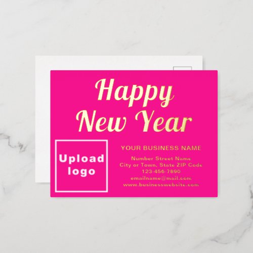 Pink Business Brand on New Year Foil Holiday Postcard