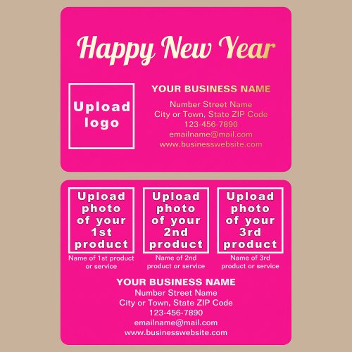 Pink Business Brand on New Year Rectangle Foil Holiday Card