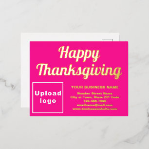 Pink Business Brand on Thanksgiving Foil Holiday Postcard
