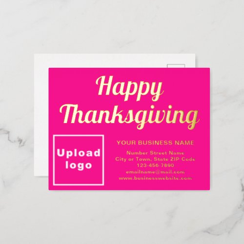 Pink Business Brand on Thanksgiving Foil Holiday Postcard