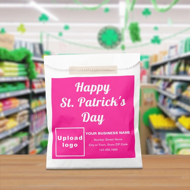 Pink Business Brand, St. Patrick's Day, Paper Bag (Pink business brand with St. Patrick's Day greeting on paper bag)