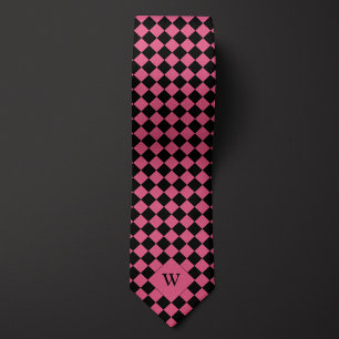 Pink Business Checkered Monogram Neck Tie