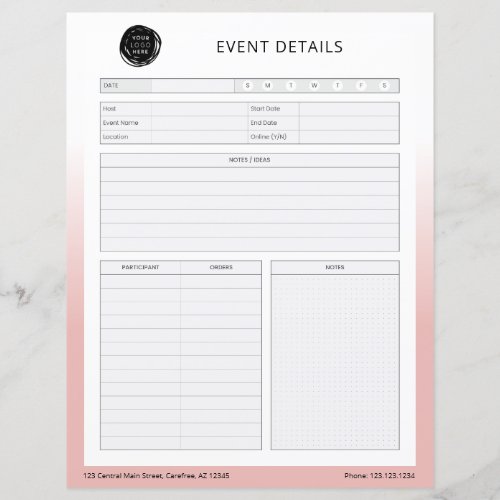 Pink Business Event Planning Worksheet