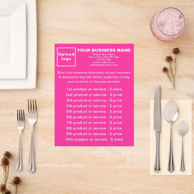 Pink Business Flat Menu (Insitu(Restaurant))
