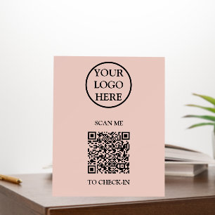 Pink Business Logo Contactless QR Code Check-In Foam Board