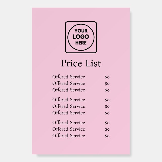 Pink Business Logo | Modern Minimalist Price List Foam Board (Front)