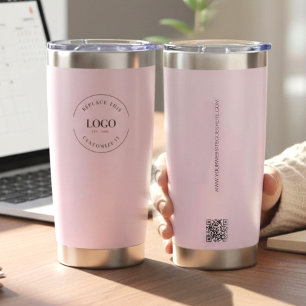 Pink Business logo Simple QR code website Custom Insulated Tumbler