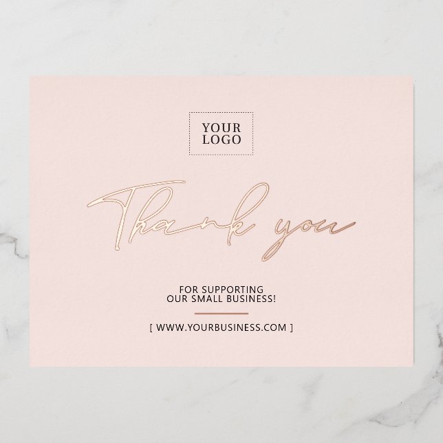 Pink Business Logo Thank you Package Insert Foil Invitation Postcard (Front)