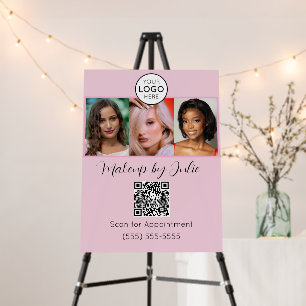 Pink Business Logo with QR and Photo Makeup Studio Foam Board