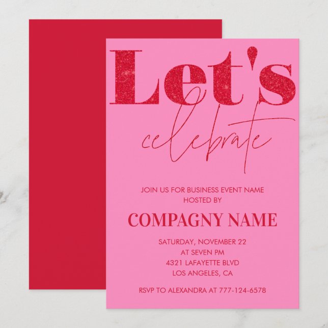 Pink Business party invite Let's celebrate (Front/Back)