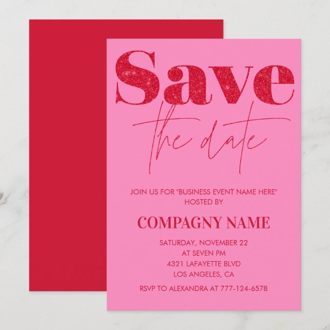 Pink Business party invite Save the date (Front/Back)