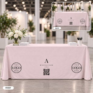 Pink Business QR Code Logo Table Banner Tablecloth