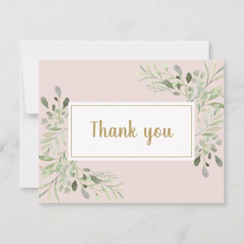 Pink Business Script Thank You Spring Leaves Card