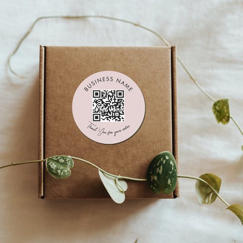 Pink Business Thank You Packaging Product QR Code Classic Round Sticker