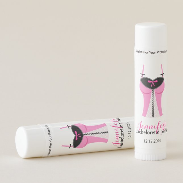 Pink Bustier Girls Night Out Bachelorette Party Lip Balm (Front)