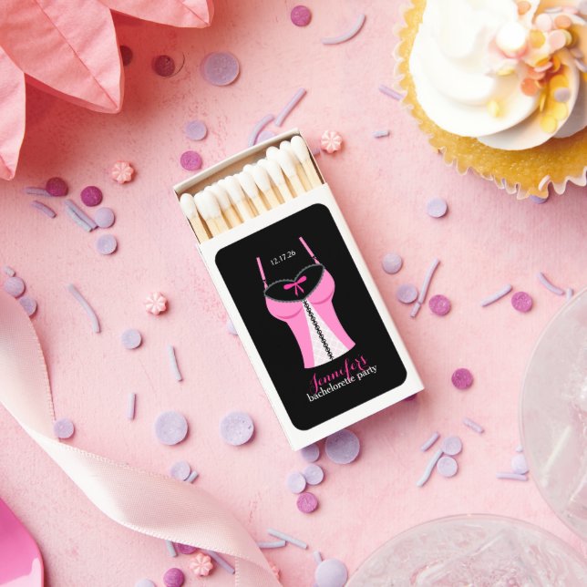 Pink Bustier Girls Night Out Bachelorette Party Matchboxes (Insitu)