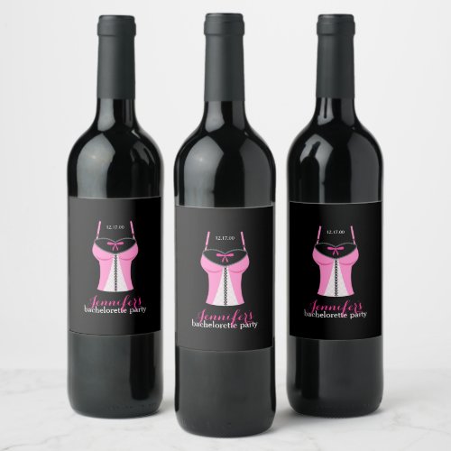 Pink Bustier Girls Night Out Bachelorette Party Wine Label