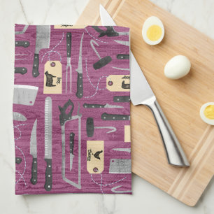 Pink Butchers Knives Kitchen Towel