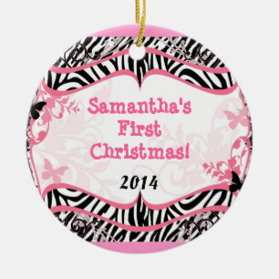 Pink Buttefly Zebra Personalized Name Ornament