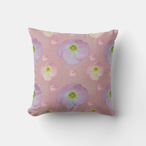 Pink buttercup primrose flowers throw pillow
