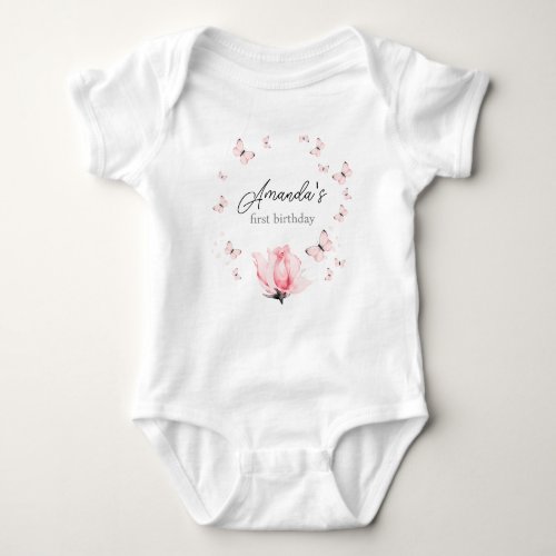 Pink Butterflies 1st Birthday baby suit Baby Bodysuit