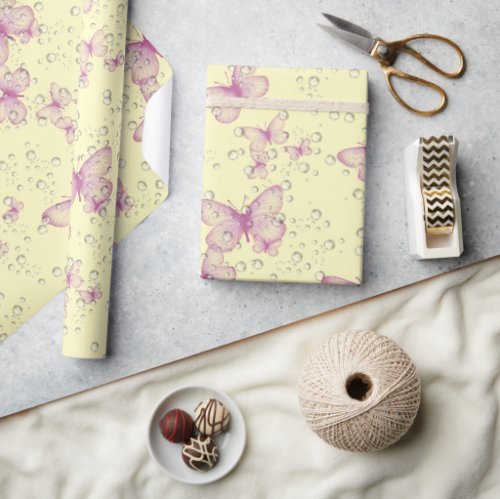 Pink Butterflies and Bubbles Wrapping Paper
