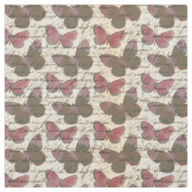 Pink Butterflies and Cursive on Ivory Fabric (Swatch)