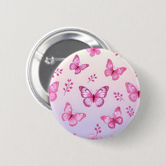 Pink butterflies and flowers pattern button