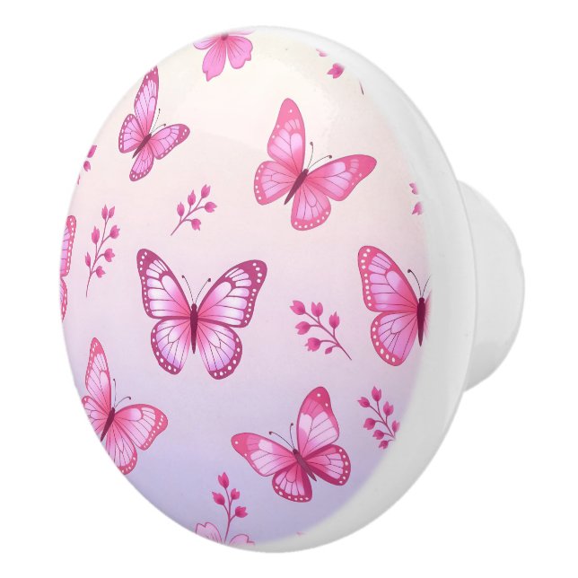Pink butterflies and flowers pattern ceramic knob (Right)