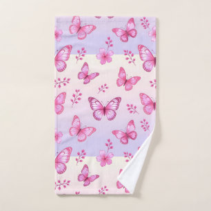 Pink butterflies and flowers pattern hand towel