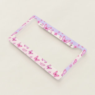 Pink butterflies and flowers pattern license plate frame