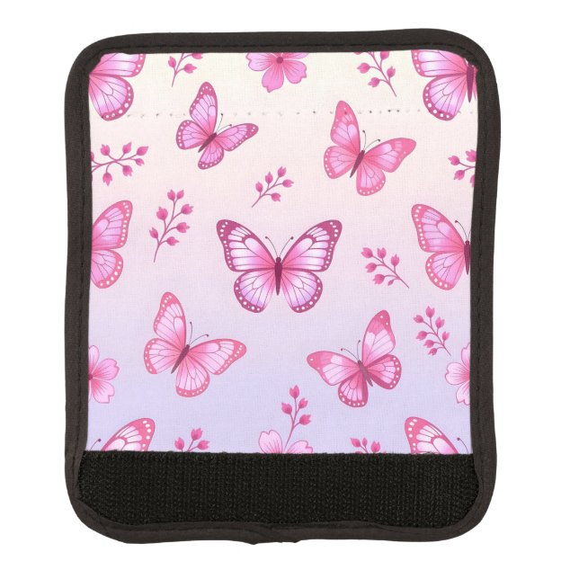 Pink butterflies and flowers pattern luggage handle wrap (Front)