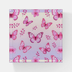 Pink butterflies and flowers pattern paperweight